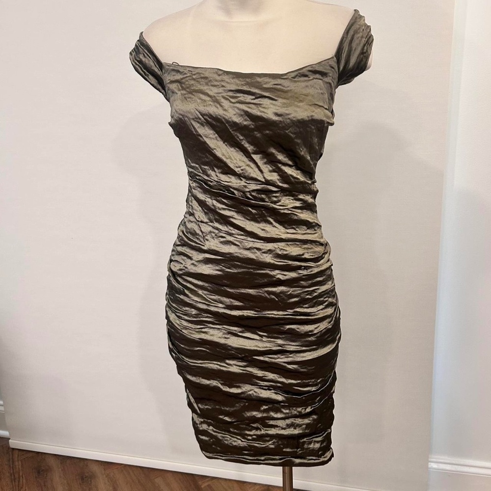 NICOLE MILLER RUCHED METALLIC DRESS BT0541 $430 SZ 4